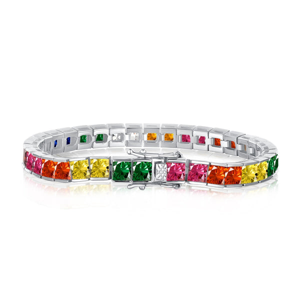 ˇShiny JewelryˇRadiant Colorful Princess Cut Tennis Bracelet