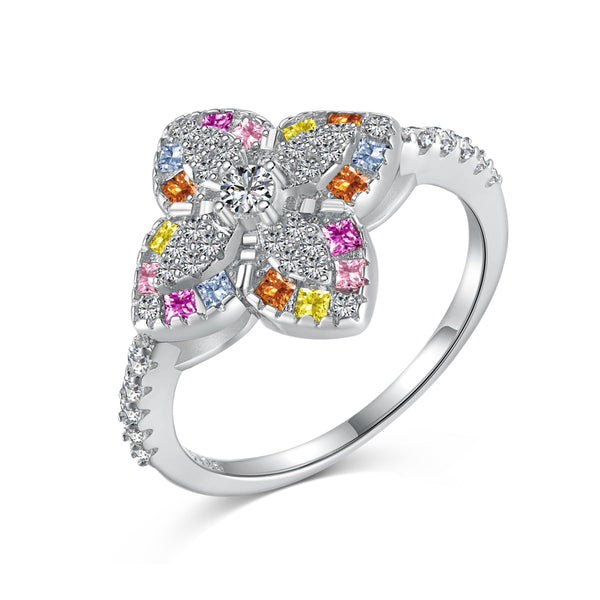 ˇShiny JewelryˇLuxurious Colorful Flower Shape Banquet Ring