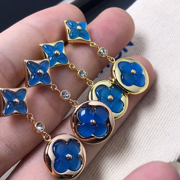 ˇShiny JewelryˇSTAR AND SUN AGATE DIAMOND EARRINGS