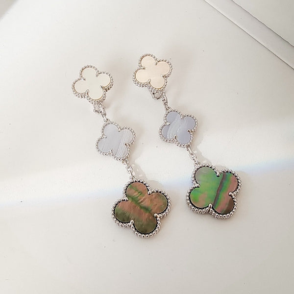 ˇShiny JewelryˇCLOVER 3 MOTIFS CHALCEDONY DARK MOP SILVER EARRINGS