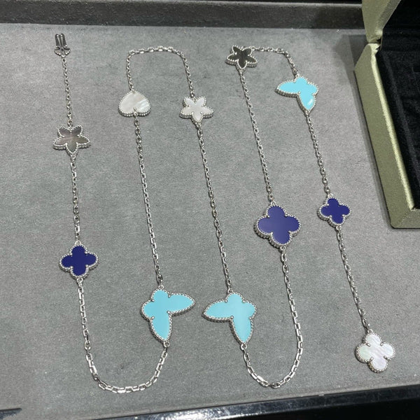 ˇShiny JewelryˇGLÜCKSKLEE SILBER HALSKETTE MIT 11 MOTIV