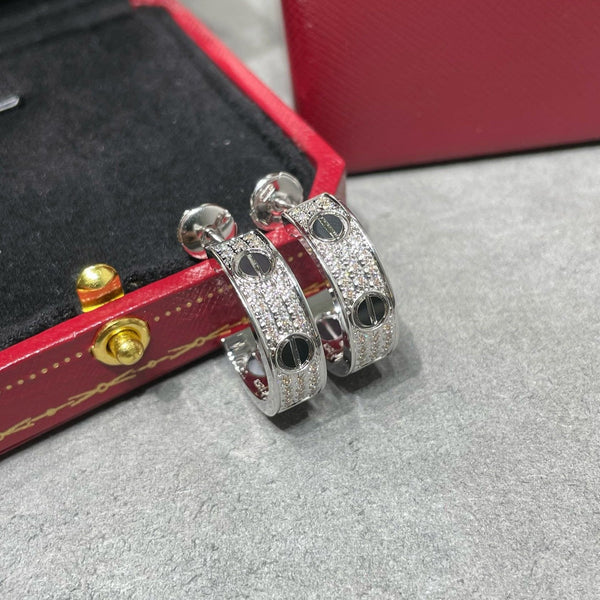 ˇShiny JewelryˇLOVE CERAMIC DIAMOND PAVED SILVER EARRINGS