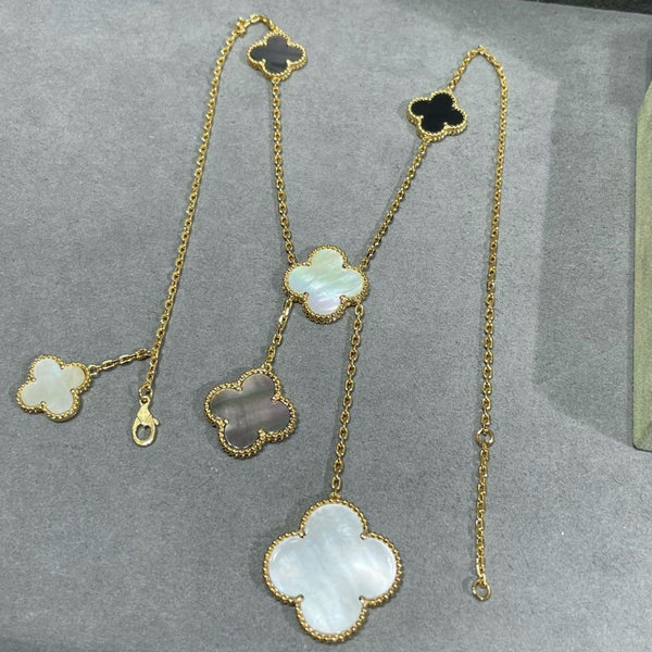 ˇShiny JewelryˇCLOVER 6 MOTIV MOP ONYX GOLD HALSKETTE 