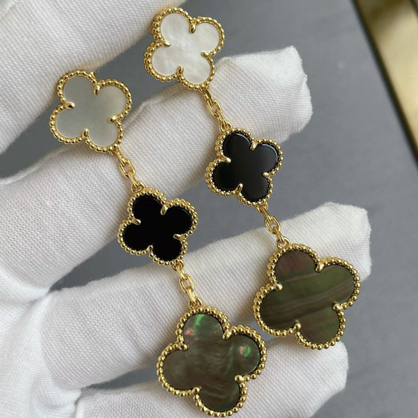 ˇShiny JewelryˇCLOVER 3 MOTIF MOP ONYX DARK MOP PINK GOLD EARRINGS