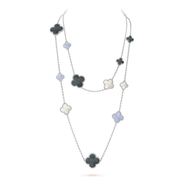 ˇShiny JewelryˇCLOVER 16 MOTIV CHALCEDON MOP SILBER HALSKETTE