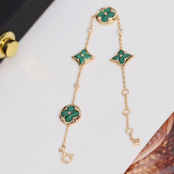 ˇShiny JewelryˇSTAR AND SUN 4 MOTIF PINK GOLD MALACHITE BRACELET