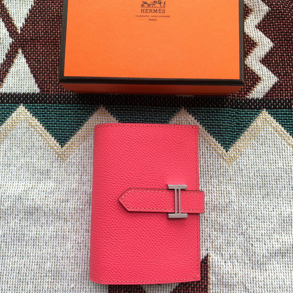BEARN COMPACT WALLET 12 IN WATERMELON PINK EPSOM LEATHER
