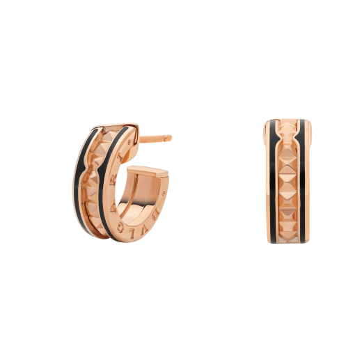 ˇShiny JewelryˇZERO 1 ROCK PINK GOLD EARRINGS WITH STUDDED SPIRAL AND BLACK CERAMIC