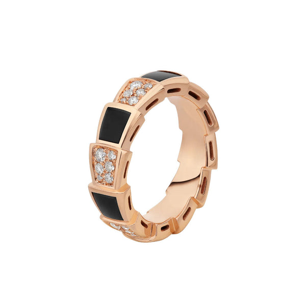 ˇShiny JewelryˇSERPENTI RING PINK GOLD BLACK MOP DIAMOND PAVED 4MM