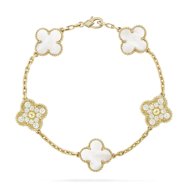 ˇShiny JewelryˇCLOVER ARMBAND 5 MOTIV WEISSER MOP DIAMANT 