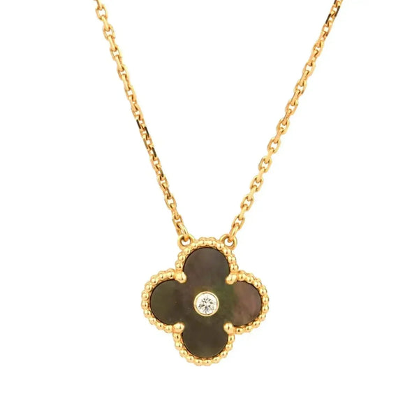 ˇShiny JewelryˇCLOVER 15MM DIAMOND AND MOTHER-OF-GREY NECKLACE