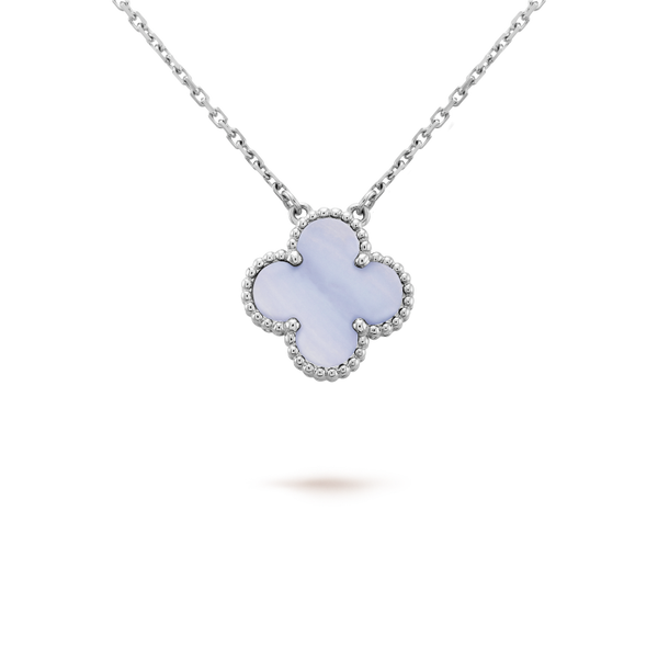 ˇShiny JewelryˇCLOVER 15MM BLAUER CHALCEDON HALSKETTE SILBER