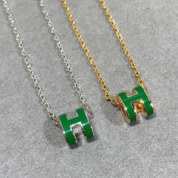ˇShiny JewelryˇPOP H GRÜNE HALSKETTE SILBER UND GOLD