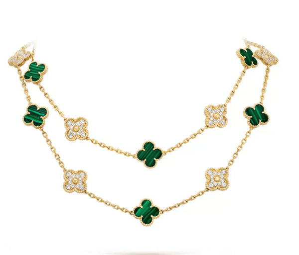 ˇShiny JewelryˇCLOVER 20 MOTIFS MALACHITE DIAMOND HALSKETTE