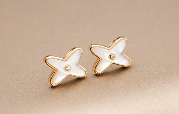 ˇShiny JewelryˇJEUX DE WHITE MOP PINK GOLD DIAMOND EARRINGS