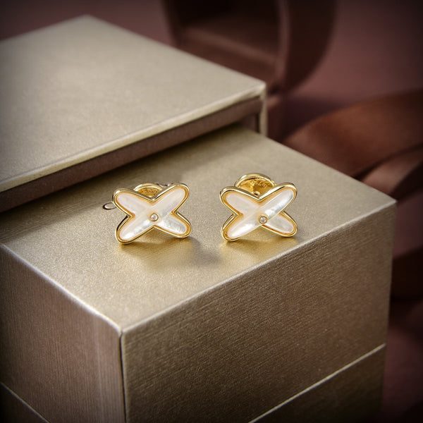 ˇShiny JewelryˇJEUX DE WHITE MOP GOLD DIAMOND EARRINGS