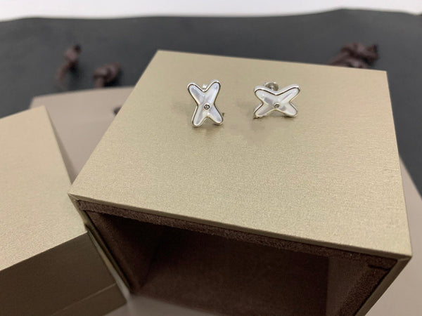 ˇShiny JewelryˇJEUX DE WHITE MOP SILVER DIAMOND EARRINGS