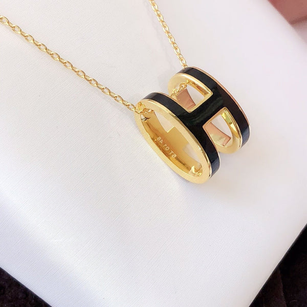 ˇShiny JewelryˇHM CLIC SCHWARZE EMAILLE GOLD HALSKETTE