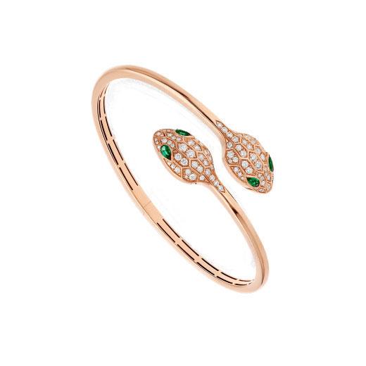 ˇShiny JewelryˇSERPENTI BRACELET PINK GOLD MALACHITE DIAMOND DOUBLE SNAKE