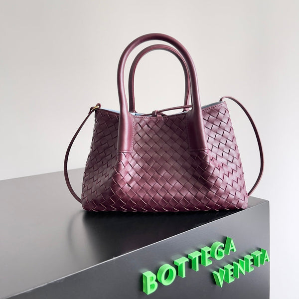 SMALL PINACOTECA REVERSIBLE TOTE BAG 24 IN MADDER BROWN LAMBSKIN AND LIGHT BLUE SUEDE