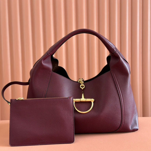 SOFTBIT MAXI SHOULDER BAG 46 IN BURGUNDY GRAINY LAMBSKIN