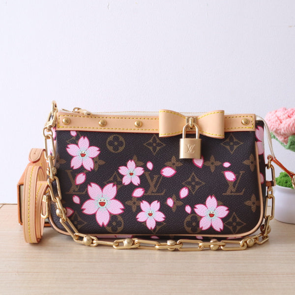 POCHETTE ACCESSOIRES BAG 22 IN SAKURA BROWN MONOGRAM COATED CANVAS