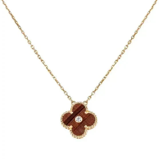 ˇShiny JewelryˇCLOVER 15MM DIAMOND AND YELLOW TIGER'S EYE AGATE necklace