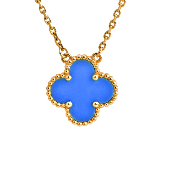 ˇShiny JewelryˇCLOVER 15MM BLAUER ACHAT HALSKETTE